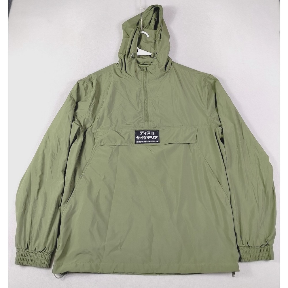 Wasted Heroes Jacket Mens Large Green Hooded Anorak Disco Psychedelia Pullover
